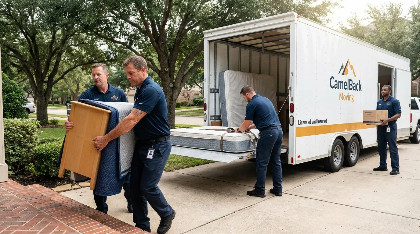 Crew loading residential truck for cross-state move from Glenrock, WY